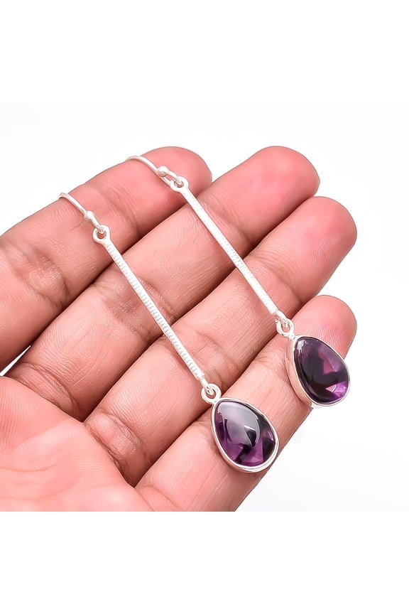 Trapiche Amethyst - Brazil Gemstone 925 Sterling Silver Earring 2.81" Sku31, Handmade Jewelry, Dangle Earring