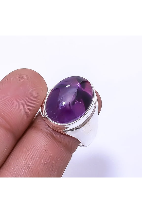 Trapiche Amethyst - Brazil Gemstone 925 Sterling Silver Ring S.8.5 R_9492_280_44, Beautiful Jewelry For Woman, New Year Sale, Valentin's Day Gift