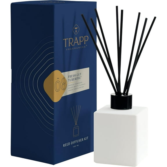 Trapp - No. 08 Fresh Cut Tuberose - Reed Diffuser Kit - Includes Set of Reeds, Scented Diffuser Oil (4 oz.), Vase - Lasting Scent Notes of French Tuberose, Heady White Florals, and Fresh Green Notes