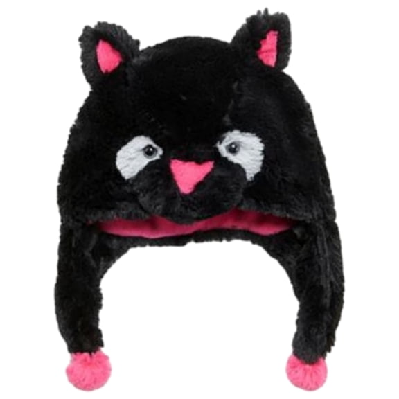 Trapper Girls Fluffy Plush Black Kitty Cat Hat With Ear Flaps