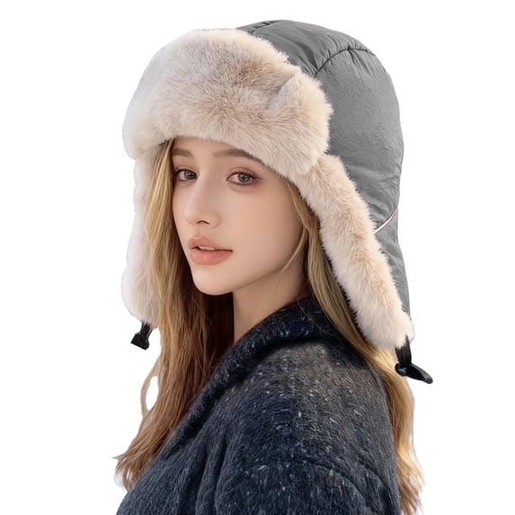Trapper Hat with Ear Flaps Ushanka Style Winter Hats with Ear Flaps Warm Russian Bomber Hats Windproof Winter Hat with Extended Ear Warm Suedette Skiing Cap 1920s Hat Gray One Size