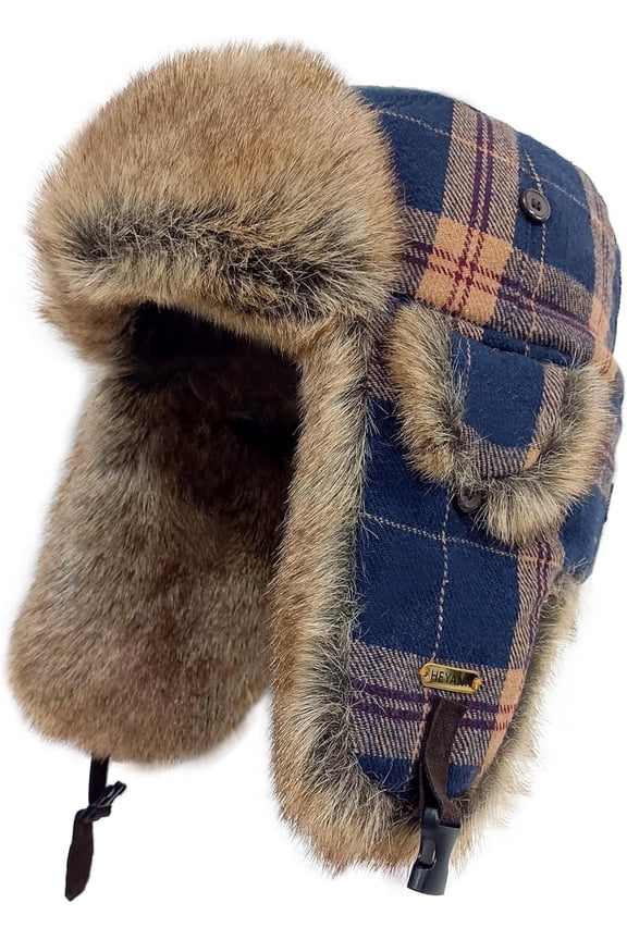 Trapper Hat,Warm Faux Fur Trooper Ushanka Russian Bomber Eskimo Pilot Winter Hats with Ear Flaps for Men and Women