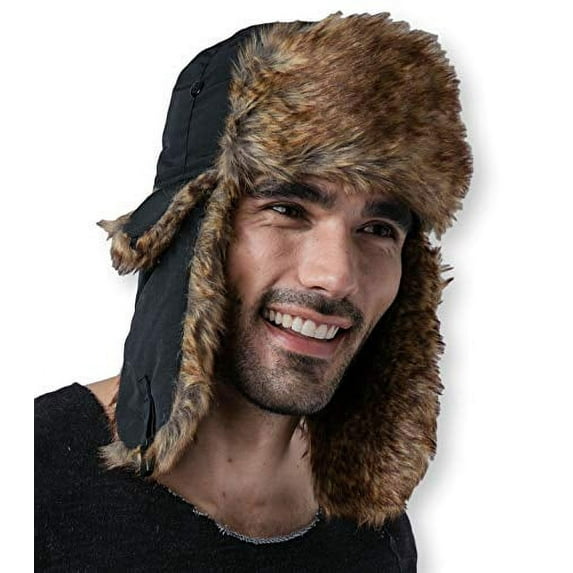 Trapper Hat - Winter Trooper Aviator Earflap Eskimo Hat - Fits Men & Women Midnight Black
