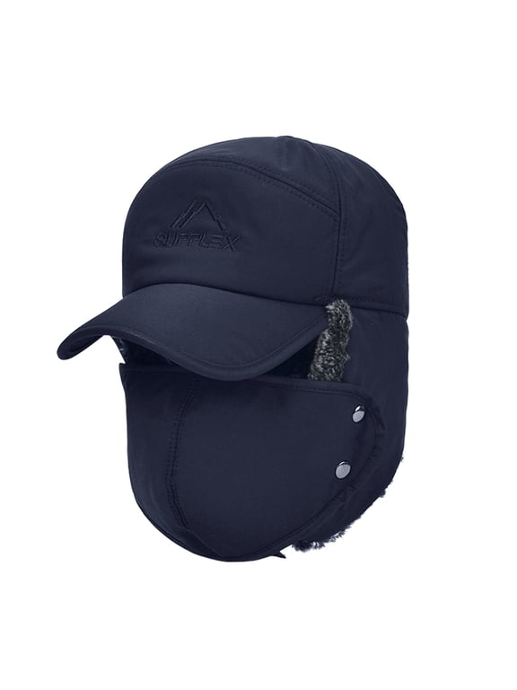 Trapper Hat Winter Warm Russian Hats with Ear Flaps and Removeable Facemask Hunting Ski Aviator Outdoor Windproof Cotton Polyamide Caps for Men and Women Adjustable Size Winter Gear(Blue)