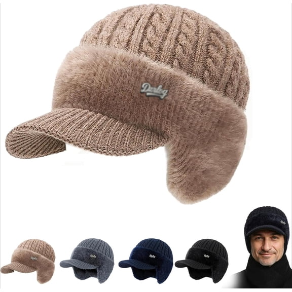 Trapper Hat, Women's Winter Trapper Hats, Blocking Knitted Hats with Ear Flaps and Wool Brim, Soft Breathable Fabric