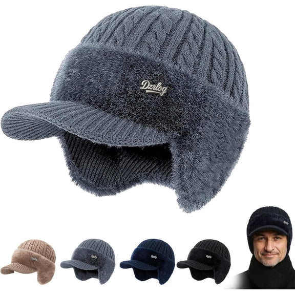 Trapper Hat, Women's Winter Trapper Hats, Blocking Knitted Hats with Ear Flaps and Wool Brim, Soft Breathable Fabric