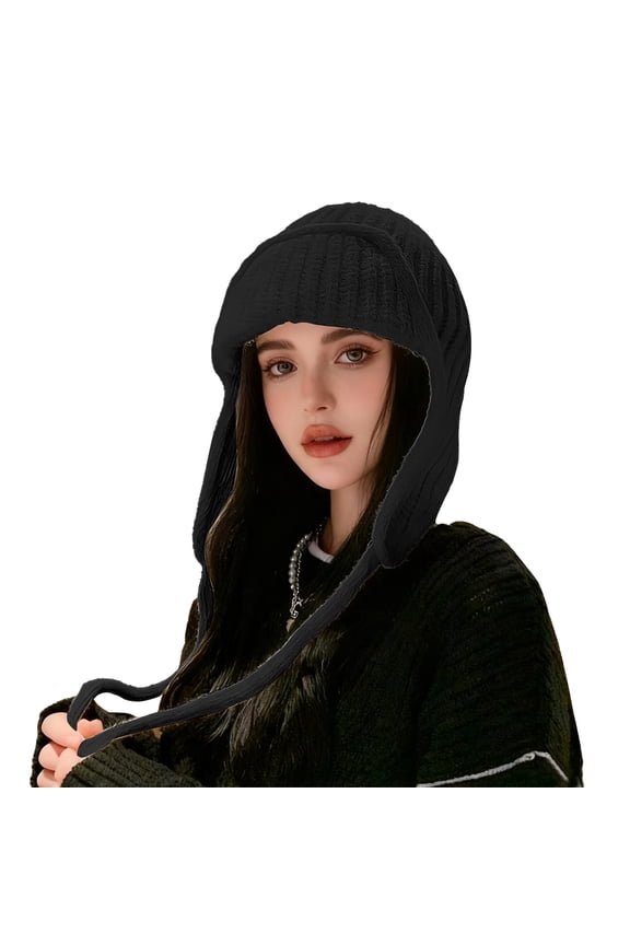 Trapper Hat for Women Plush Ear Muffs for Winter Trendy Fitness Winter Warm Cozy Womens Hats Black
