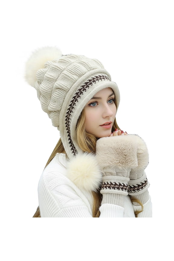 Trapper Hat for Women Unisex Earmuffs With Ear Flap Russian Fluffy Soft Men's Hats & Caps Beige