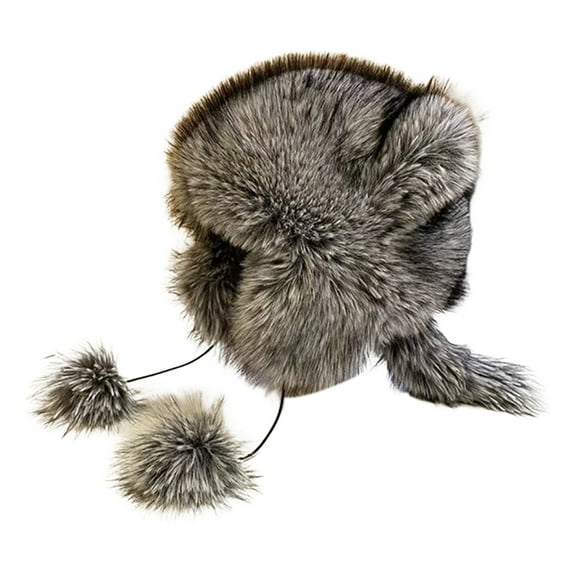 Trapper Hat with Bear Ear Adult Winter Earlap Hat with Pompom Windproof Faux Fur Hat with Tail for Snow Activity Skiing