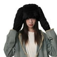 thumbnail image 1 of Trapper Hats for Women Fashion Ladies Winter Hat Long Ear Hat Cozy Thick Plush Warm Windproof Ear Pure Color Lightweight Unisex Cosplay Cap Black Black, 1 of 3
