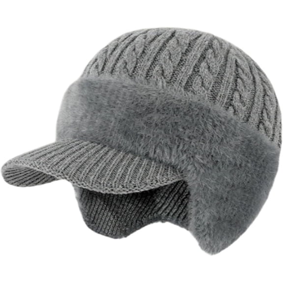 Trapper Knit Hat with Ear Flaps and Wool Brim Fur-Lined Warm Stylish Baseball Beanie for Me