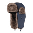 thumbnail image 1 of Trapper Warm Russian Trooper Hat Winter Skiing Cap Women Men Windproof（Navy Blue）, 1 of 2