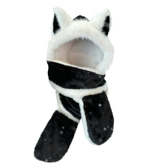 Trapper for Women Winter Cute Plush Ear Hat Warm Beanie With Strap Windproof Thick Fuzzy Cap Costume Black
