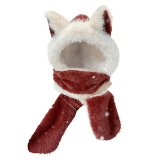 Trapper for Women Winter Cute Plush Ear Hat Warm Beanie With Strap Windproof Thick Fuzzy Cap Costume Red
