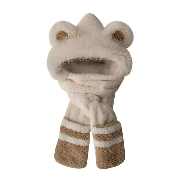 Trapper for Women Winter Cute Plush Ear Hat Warm Beanie With Strap Windproof Thick Fuzzy Cap Costume White