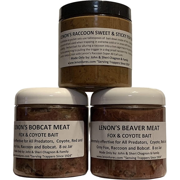 Trappers 3 Pack of Coyote, Bobcat, Fox and Raccoon Trapping Bait 8 oz Jars