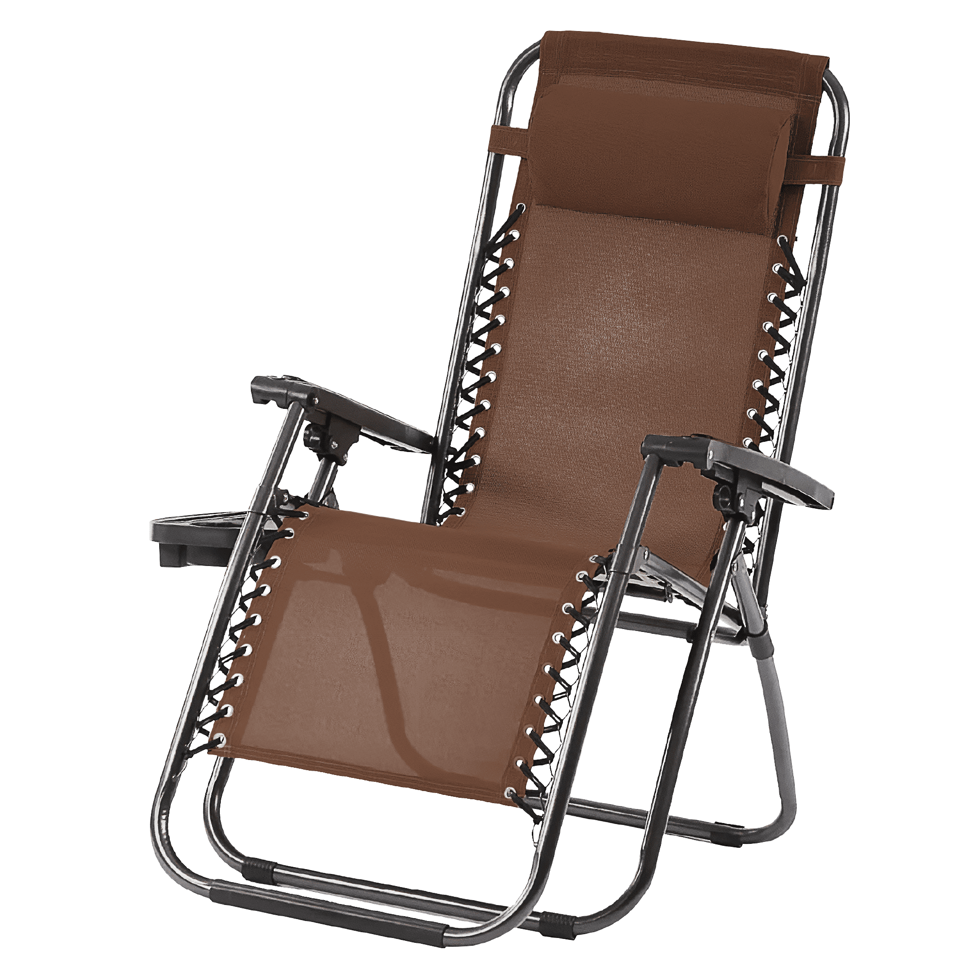 Set of 2 Brown Adjustable Zero Gravity Recliner Chairs with Cup Holders