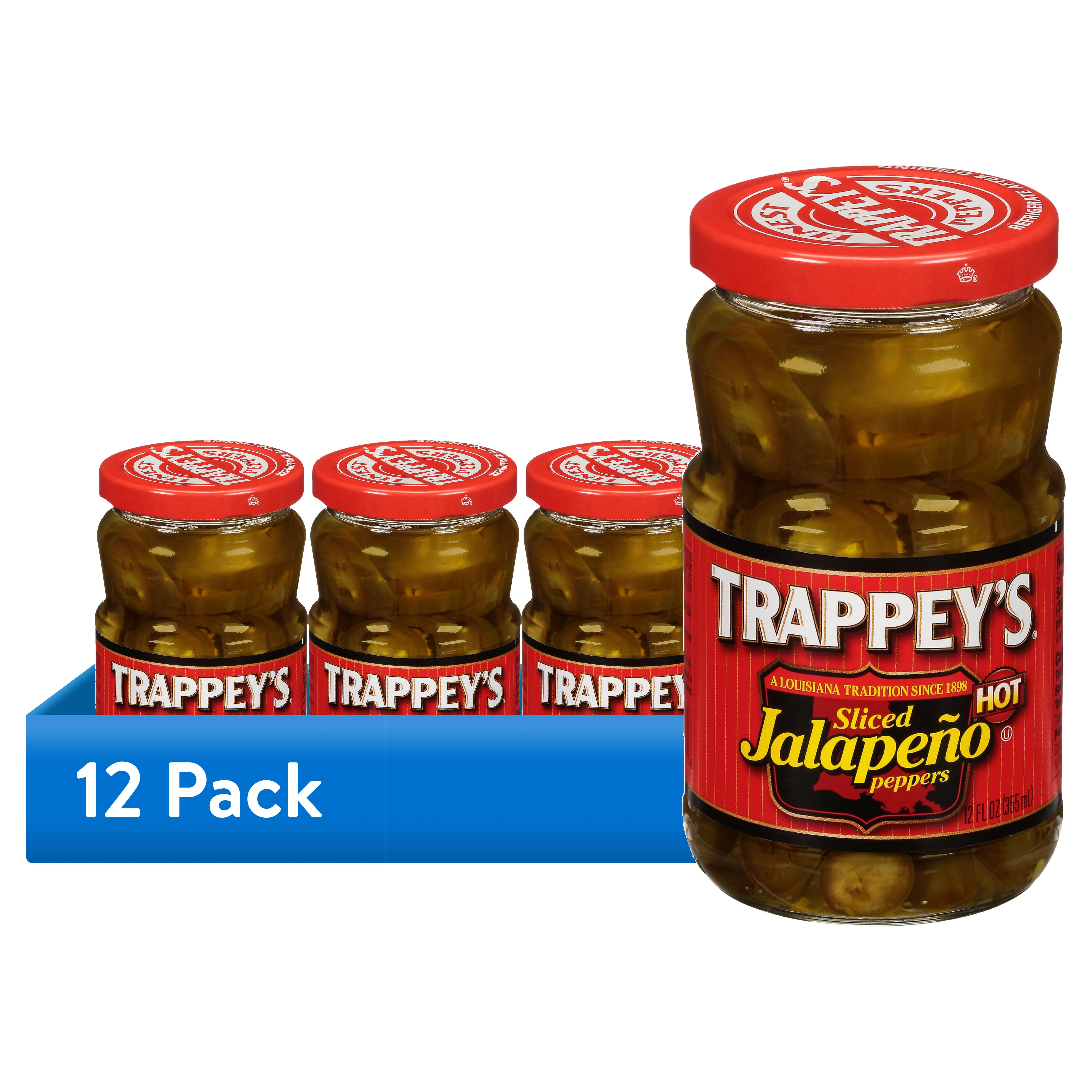 (12 pack) Trappey's Hot Sliced Jalapeño Peppers, 12 oz Glass Jar