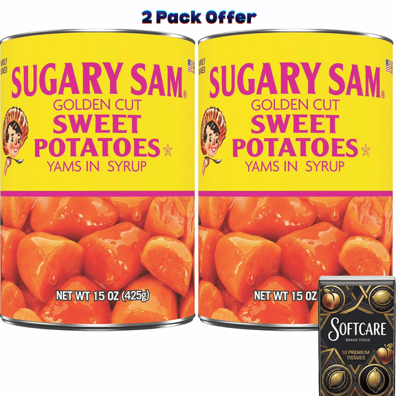 Trappey's Sugary Sam Golden Cut Yams In Syrup Sweet Potatoes 15 oz. Can ( Includes One Tissue Pack )