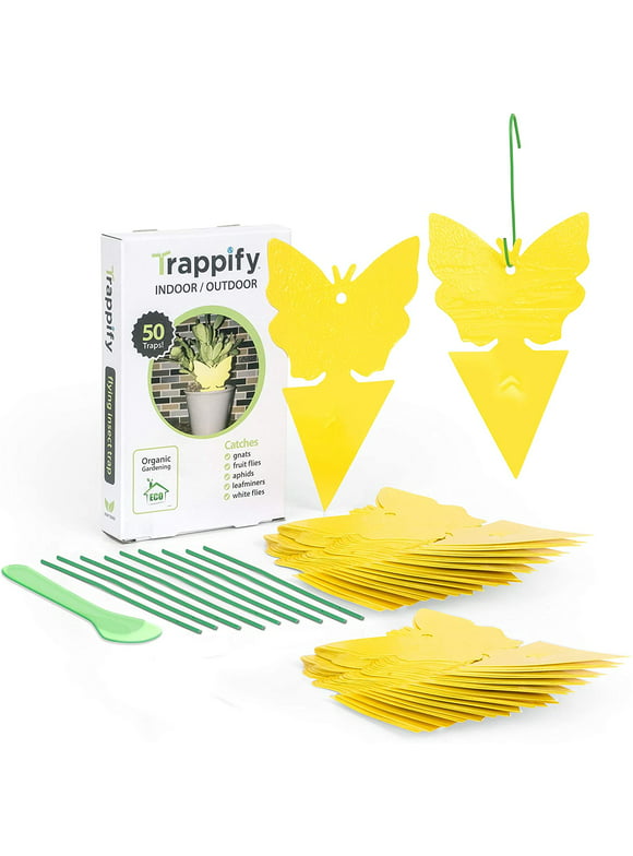 Trappify Sticky Fruit Fly and Gnat Trap Yellow Sticky Traps for Indoor Outdoor 50 pk