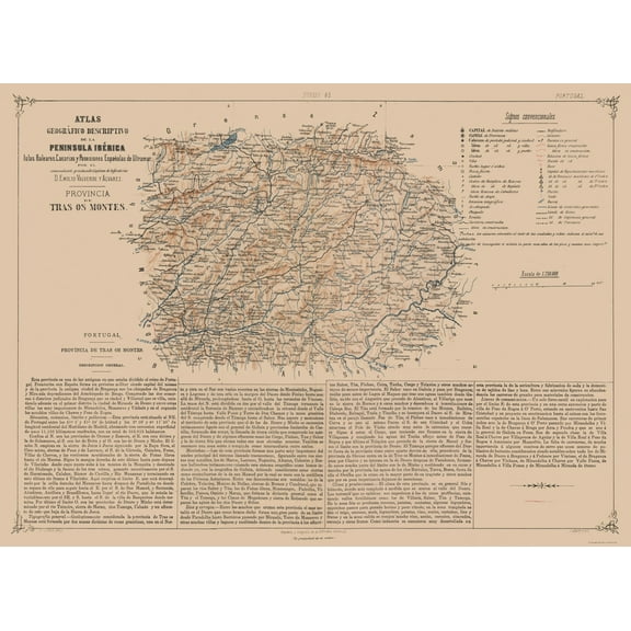 Historic Map - Tras os Montes Portugal - Valverde 1880 - 31.28 x 23 - Vintage Wall Art