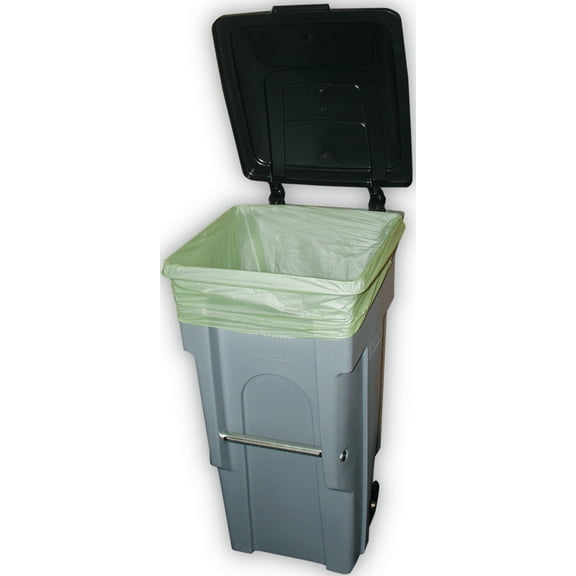 Trash Bag Can Liners, Biodegradable (green), 32 Gallon, 34" x 48", 1 Mil, Coreless Rolls - Case of 100 Liners