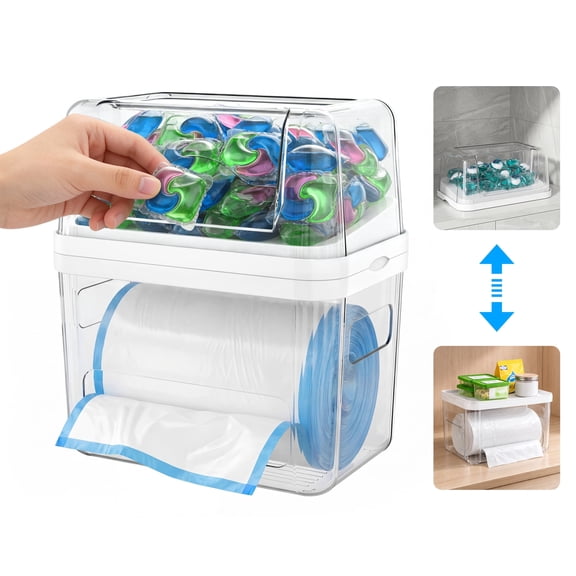 Sentryse 3-in-1 Under Sink Organizer with Trash Bag Dispenser, Laundry Pod Storage, Clear