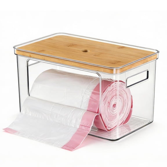 Trash Bag Dispenser, Stackable with Bamboo Top – Extra Large Garbage Bag Holder & Under Sink Organizer for Kitchen, Laundry Room, Pantry Organization and Storage