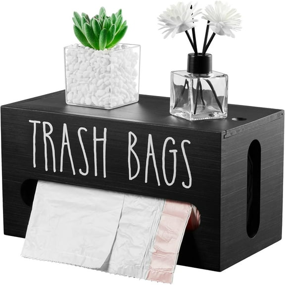 Trash Bag Dispenser, Wooden Garbage Bag Holder, Fits Most Standard Sizes, Wall Mount or Countertop, Kitchen Storage & Organization