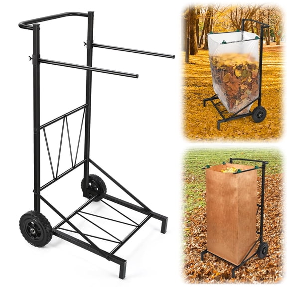 Trash Bag Holder, Adjustable Metal Leaf Bag Holder from 30-45 Gallon Capacity, Mobile Garbage Bags Cart, Outdoor Garden Leaf Bags Stand for Yard & Lawn Cleanup, Gardening, Camping, Parties