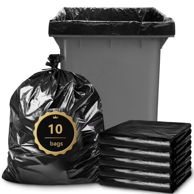 Trash Bags, (10 Count) Large Black Heavy Duty Garbage Bags