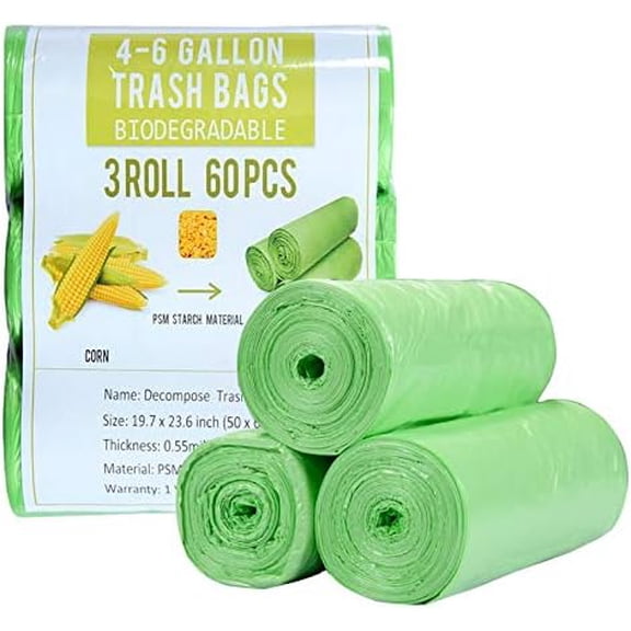 Trash Bags 4 Gallon, Small Garbage Bags Strong Tear & Leak Resistant, Unscented Trash Bags for Kitchen, Bathroom, Office, Restroom, Car, Green, 60 Counts