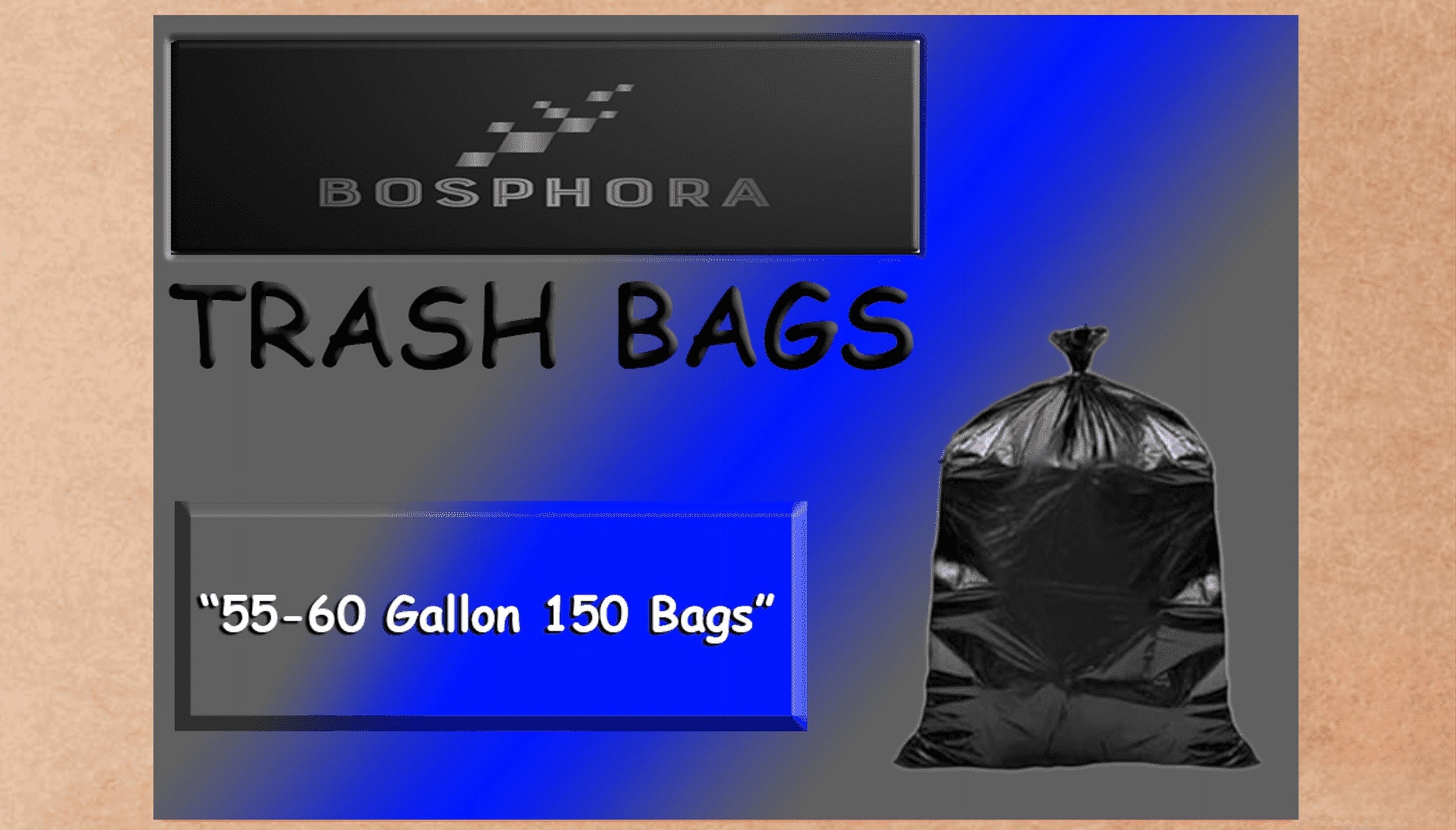 Trash Bags, 55 Gallon Trash Bags - Black Large Garbage Bags Extra Large Trash Bags, 50-60 Gallon Lawn Bags, Plastic Outdoor Yard Waste Bags, Lawn And Leaf Bags 150 Pcs BOSPHORA