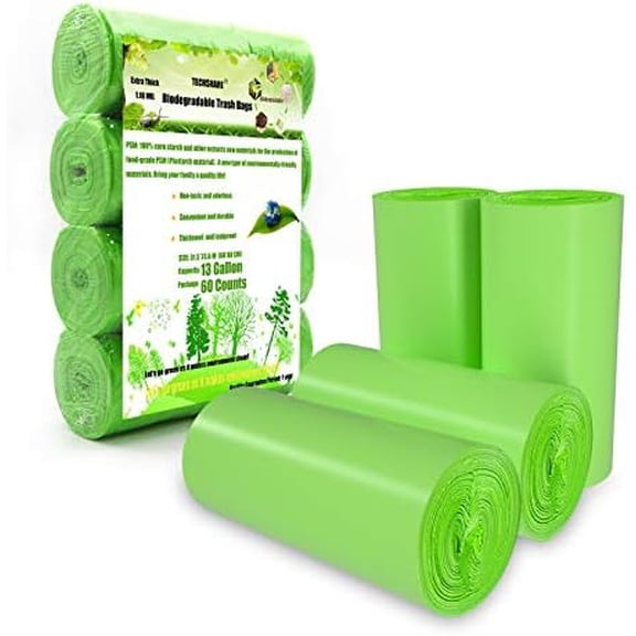 Trash Bags Biodegradable, Strong Rubbish Bags, Trash bags Recycling & Degradable Garbage Bags, Compostable Bags (Green, 13 Gallon)