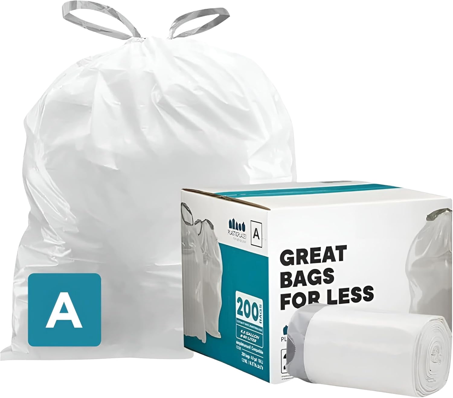 Trash Bags, Code A Fit Compatible (200 Count) Garbage Bags Liner, White Drawstring Garbage Liners, 1.2-2 Gallon 4.5 Liter, Tear-Resistant, Scent-Free for Food Waste & Small Spaces