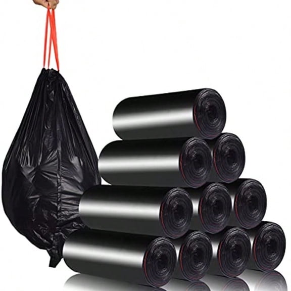 Trash Bags Drawstring Garbage Bags- Thicker Heavy Bathroom Trash can Liners for Bedroom Home Kitchen 50 Counts 4-6 Gallon Black