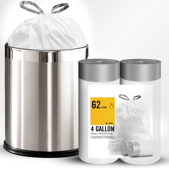 Trash Bags Drawstring, White Small Garbage Bags for Bathroom, Unscented Plastic Wastebasket Liners