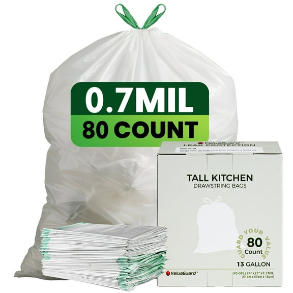 Valueguard Strong Flex 13-Gallon Drawstring Tall Kitchen Trash Bags, Fresh Scent,80 Bags