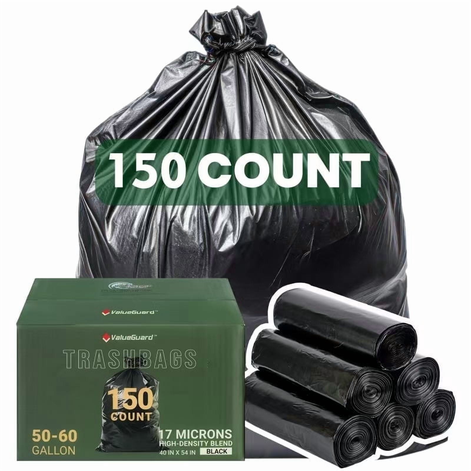 Valueguard 55-60 Gallon Trash Bags Commercial, Home, Lawn & Leaf Bags,150 Bags,50-60 Gallon,Large Black Garbage Bags