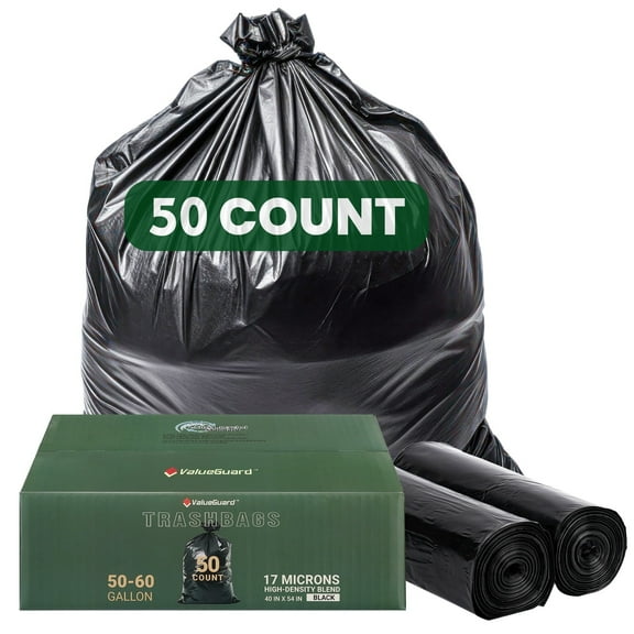Valueguard 55-60 Gallon Trash Bags Commercial, Home, Lawn & Leaf Bags,50 Bags,50-60 Gallon,Large Black Garbage Bags