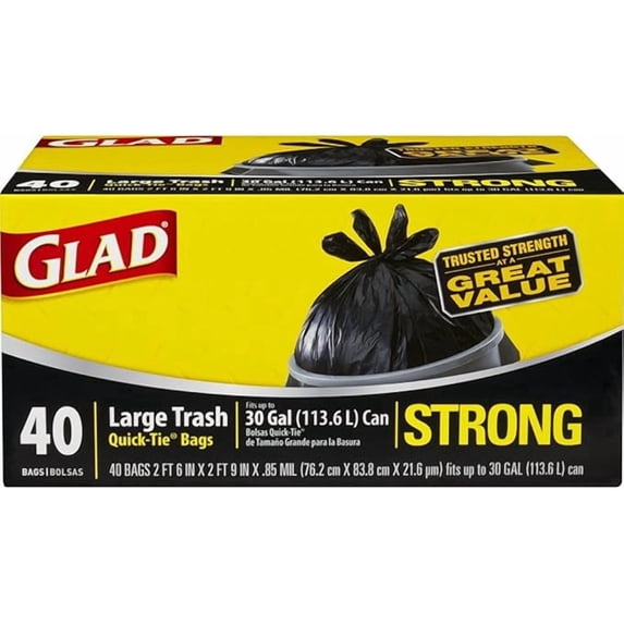 Trash Bags, Large Quick-Tie Garbage Bags - Extra Strong 30 Gallon Black Trash Bag - 40 Count