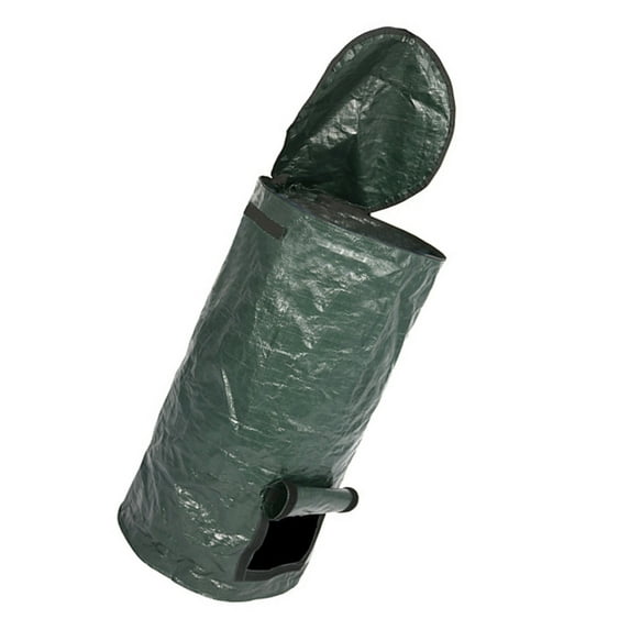 Tote Strap Garbage Storage Bag Portable Garden Leaf Trash Grass Collection Bucket with Zipper Cover Hook and Loop Flap Cover for Garden Courtyard (Green, 45x80cm)