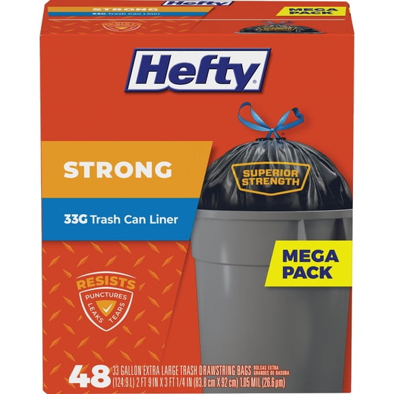 Hefty Trash Compactor Bags Strong Drawstring - 33 Gal - 48 Count