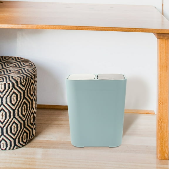 Supvox Sky Blue Dual Compartment Garbage Can with Lid for Home Dry and Wet Waste Separation