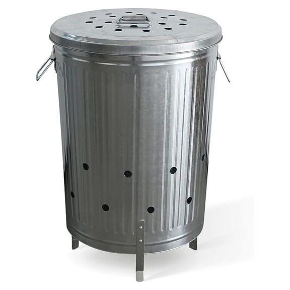 Trash Burner for Outside - 20 Gallon Metal Burn Cage - Incinerator for Leaves & Paper - Galvanized Steel Fire Can with Lid & Ventilation - Outdoor Burning Bin