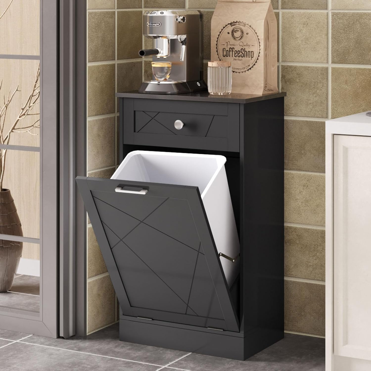 Trash Double Tit Out Trash Bin, Dog Proof Hideaway Tilt Out