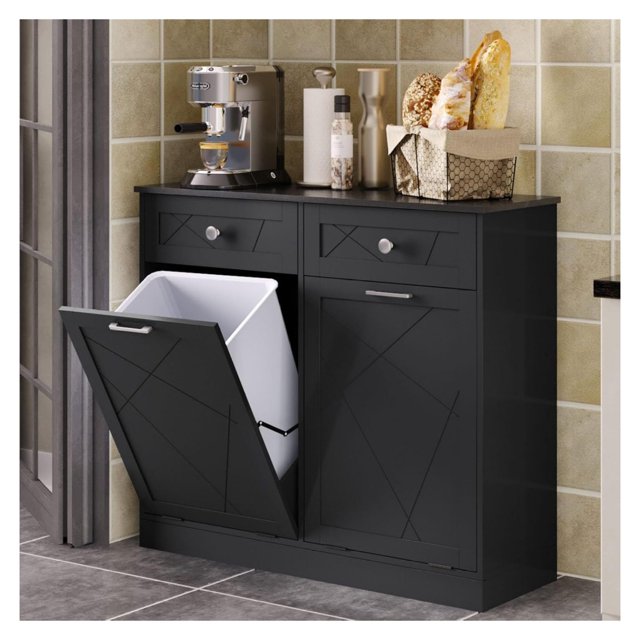 Trash Double Tit Out Trash Bin, Dog Proof Hideaway Tilt Out