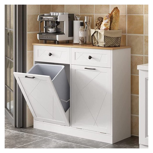 Trash Double Tit Out Trash Bin, Dog Proof Hideaway Tilt Out