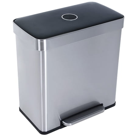 Trash Can,16 Gallon (2X30L) Dual Garbage Can with Mute Metal Waste Bin, Stainless Steel Double Compartment Classified Recycle Garbage Pedal Dustbin,Suit for Kitchen,Office,Bedroom