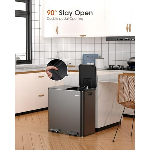 Trash Can, 2 x 10.5 Gallon (2 x 40 L) Garbage Can for Kitchen Dual Compartment Recycling Kitchen Step Trash Bin, Stainless Steel Trash and Recycle Bin Combo with Soft-Close Lid, Ca
